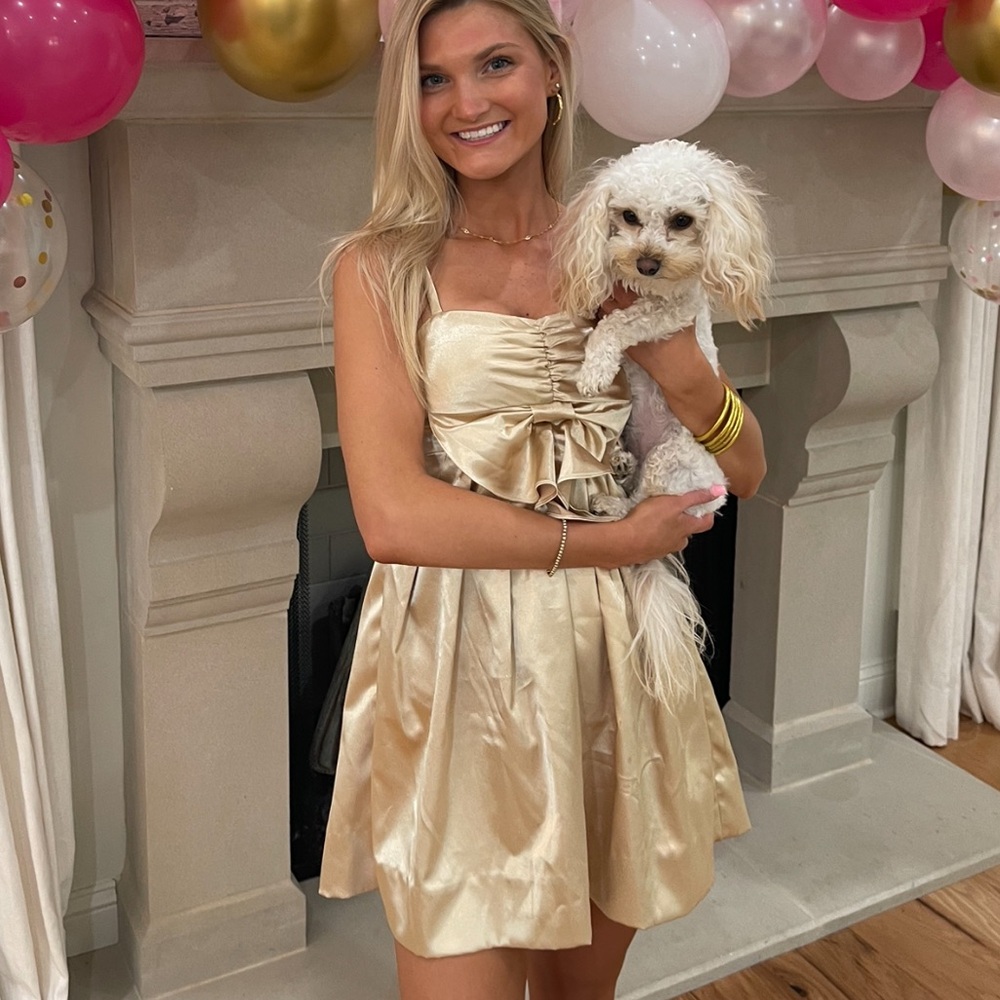 Alexia Admor vintage gold satin dress with bow detail - Picture 3 of 5